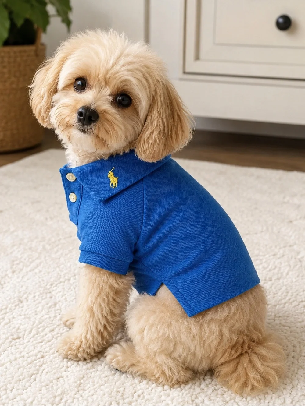 Ralph Lauren Blue Dog Polo Shirt with Yellow Pony- Pet clothing
